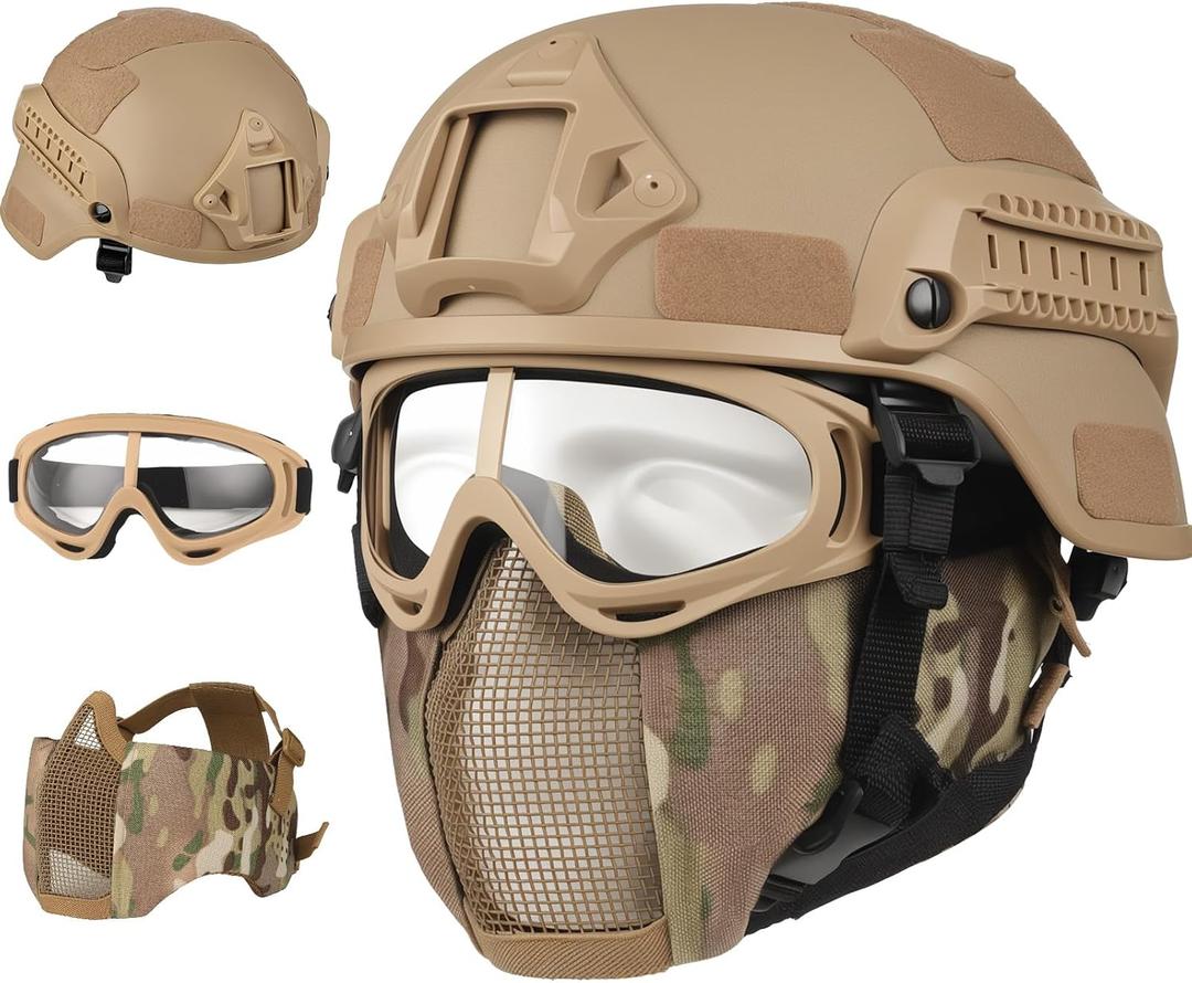 VPZENAR Airsoft Helmet,Black Tactical Helmet,Airsoft Mask Mesh,Elastic Balaclava Mask, Anti Fog Airsoft Goggles, Tactical Full Face Protection, Airsoft Accessories,Military Gear