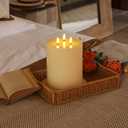3 Wick Extra Large Flameless Candles, 6"x8" Flat Battery Operated Candles with Remote, Real Wax Led Candle with 3D Flickering Flame, Fake Candles for Home Decor (Ivory)