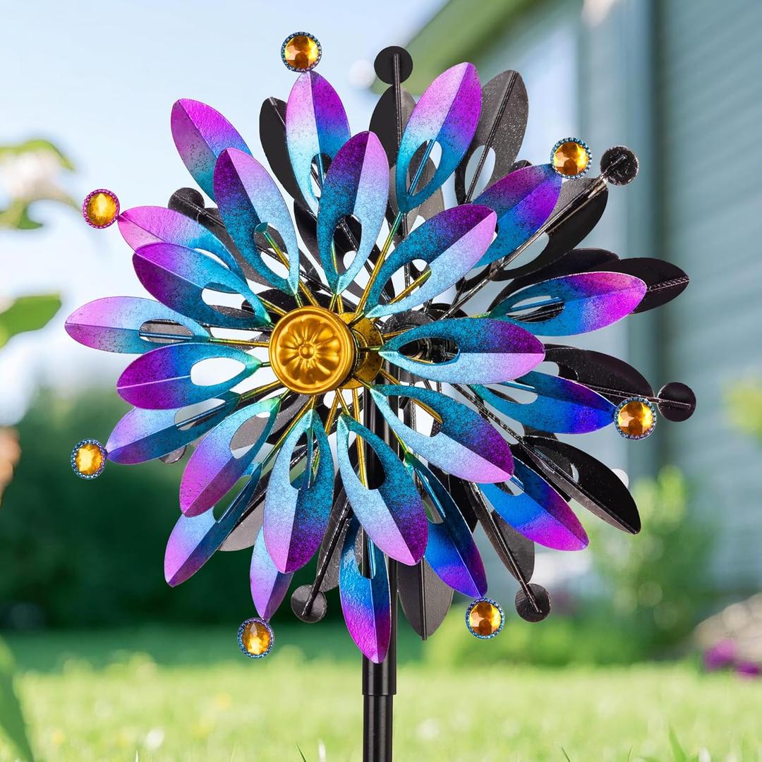 Metal Wind Spinner Outdoor - 63 inch Large Double Kinetic Art Garden Wind Sculpture & Spinners 360 Dual Direction Swivel Waterproof Windmill for Yard Patio Lawn Decoration