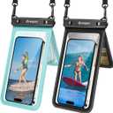 Double Space Waterproof Phone Pouch, 2 Pack Waterproof Phone Case with Lanyard for iPhone 15 Pro Max Galaxy S23 Pixel 7a up to 8.5, Cellphone Dry Bag for Beach Vacation (Black+Green)