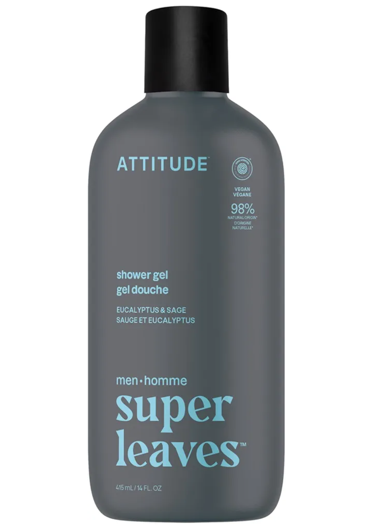 ATTITUDE Shower Gel Body Wash for Men, 98% Natural Origin Ingredients, Paraben & Phthalate Free, EWG Verified, Cleanses Without Drying, Eucalyptus & Sage,14 Fl Oz