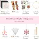 4 Pack Embroidery kit for Beginners Adults DIY Starter Kit, Cross Stitch Kits with Flower Stamped Patterns, Embroidery Hoop, Tools,Colorful Threads,Step by Step Instructions,Hand Craft Lover Gift (8 inches x 8 inches)