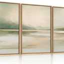 DRACIT Large Abstract Sage Green Pastel Framed Canvas Wall Art Set,Minimalist Neutral Landscape Wall Decor,Modern Watercolor Mountain Lake Artwork for Living Room,Bedroom,Office-16 x24 x3