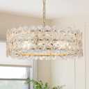 24" Clear Flower Glass Chandeliers 8-Lights Modern Gold Chandelier Light Fixture Luxury Pendant Lighting for Foyer Entryway Living Dining Room Kitchen, E12