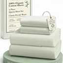 LANE LINEN 100% Organic Cotton Sheets Queen Size Bed Set, Machine Wash Eco Friendly Sustainably Produced Cotton Queen Sheet Set, Soft & Comfy Long Stabple Naturally Cooling Sheets– Mineral