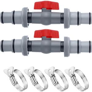 2 Sets Pool Hose Connector, 1-1/4" or 1-1/2" T Joint Pool Hose Adapter for Above Ground Swimming Pools Filter Pump and Pools Vacuum, 2 Heads with Valve-1.25"&1.5"