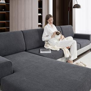 Couch Cushion Covers Sectional Couch Covers Stretch Washable Soft Seat Cushion Covers Furniture Protector Sofa Slipcovers for Pets(Dark Grey,3 Pieces Seat Covers or Back Covers)
