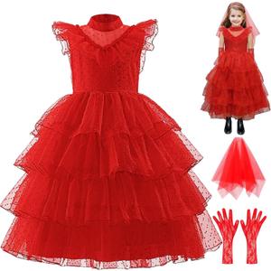 Girls Halloween Costumes Ghost Red Bride Dress Up Cosplay Costume Pageant Dress Party Cosplay 3-12Y (8-9Years)