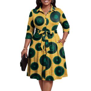 FANDEE Women's Plus Size Maxi Dress V-Neck A Line Midi Dresses for Spring Summer Fall African Print-Yellow Green Polka Dots 2XL
