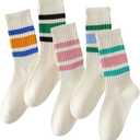 DarkCom Striped Crew Socks Seamless, or Solid Cotton Tube Socks, Casual Comfort 5 Pairs for Women and Men (Medium)