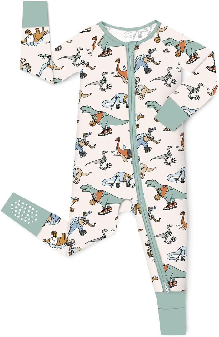 babee Reshinee Bamboo Viscose Baby Footie Pajama, Zipper Sleeper Boys Girls | Sleep & Play Romper with 2-Way Zipper, Fold-Over Mittens & Foot Cuffs with Grips, Tagless, Convertible, All-Season, 6-12 Months