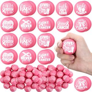 Soulchen 100 Pcs Breast Cancer Awareness Stress Balls 1.57 Inch Pink Ribbon Inspirational Foam Relief Stress Balls Gifts for Breast Cancer Awareness Month Bulk Charity Party Favors