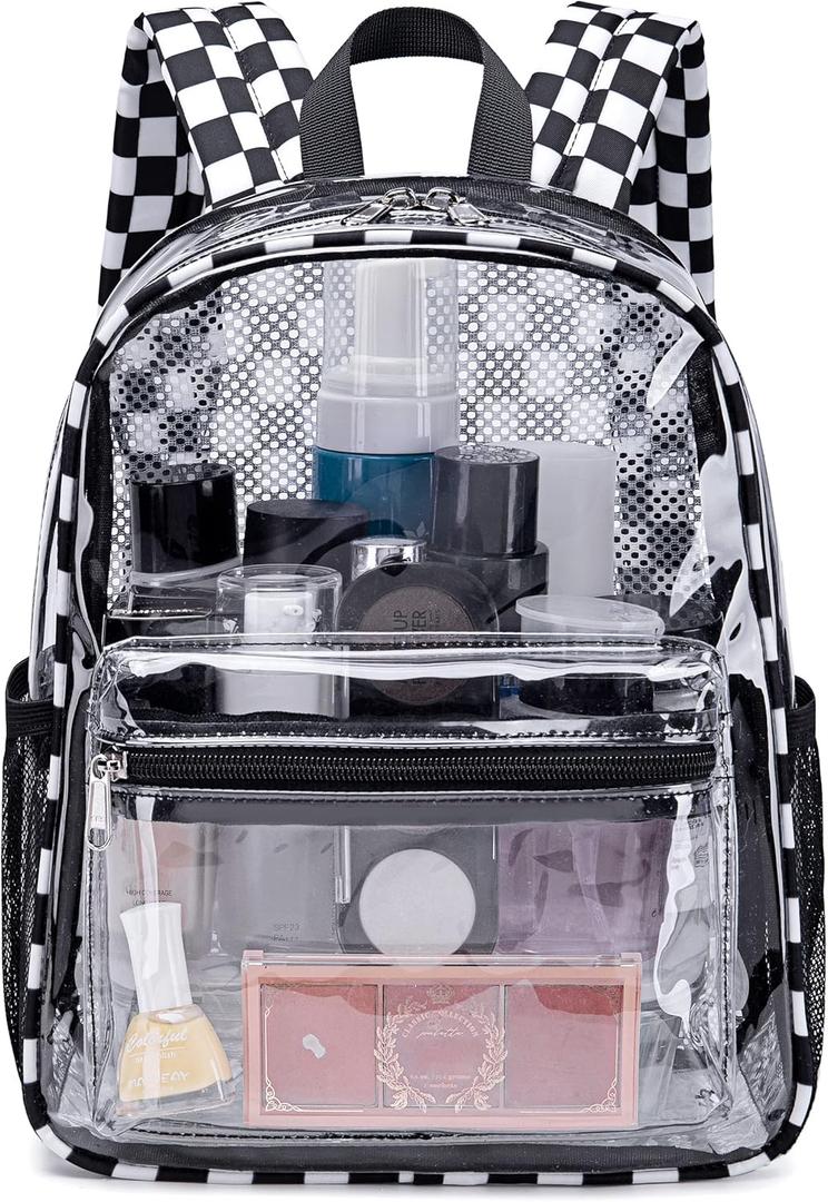 CAMTOP Clear Backpack for Stadium Events Approved Women Girls, Small Clear Bag for Concert, Work, Sporting Festival, Water Resistant Transparent Bag for School (Black&white)