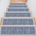 Stair Runner Non Slip 15 Pack, Stair Treads for Wooden Steps 8" X 30" Stain Resistant, Washable Stair Carpet Rug with Silicone Backing for Kids Elders and Dogs (Blue)
