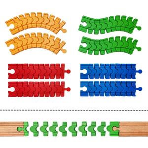 Wooden Train Track Accessories,8 Pack Colorful Flexible Track Compatible with All Major Brands Wooden Train Track,Christmas Birthday Gift for Boys Girls,Train Toys Expansion Pack for Kids Ages 3+ (8 Pcs Track Connector Set)