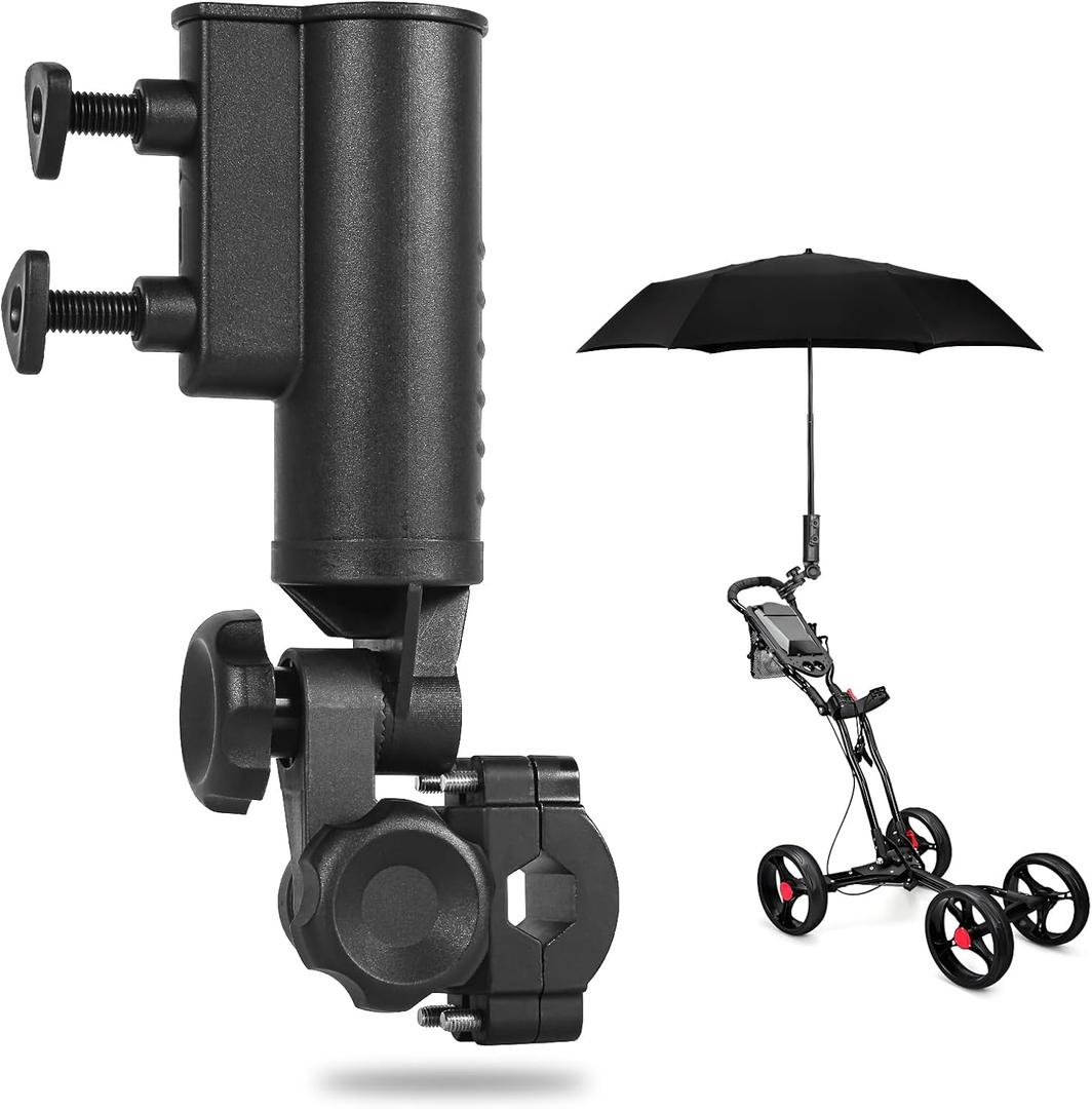 Heavy Duty Golf Push Cart Umbrella Holder 180Adjustable Aluminum Base for Stroller Bike Wheelchair Bicycle Mobility Scooter Beach Chair Shopping Cart Universal Windproof Umbrella Mount Kit