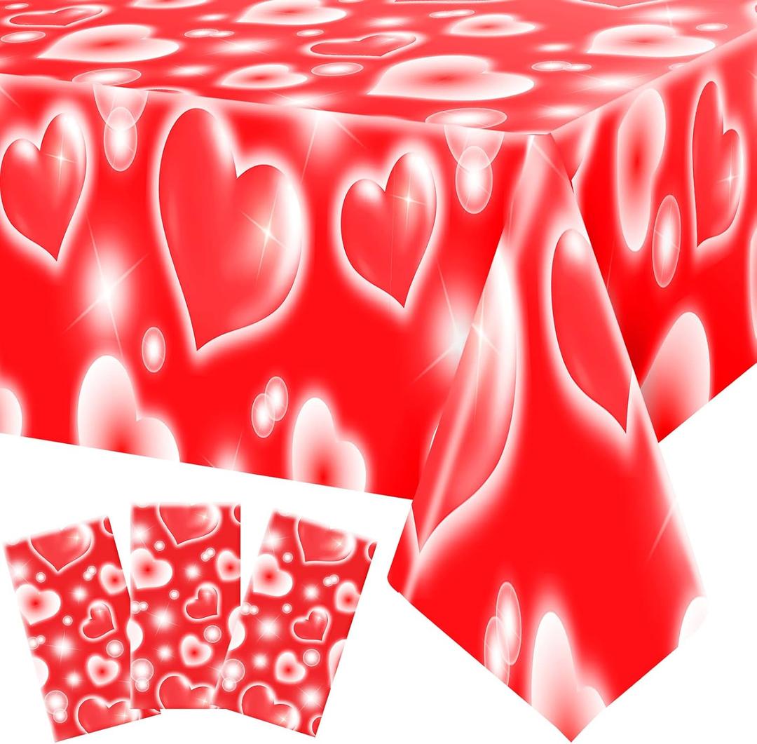 Tudomro 3 Pack 2000s Tablecloth Decoration 54 x 108 Inches Cholo Party Table Cover Y2k Party Decoration Heart Disposable Kpop Table Cloth for Birthday Supplies(Red)