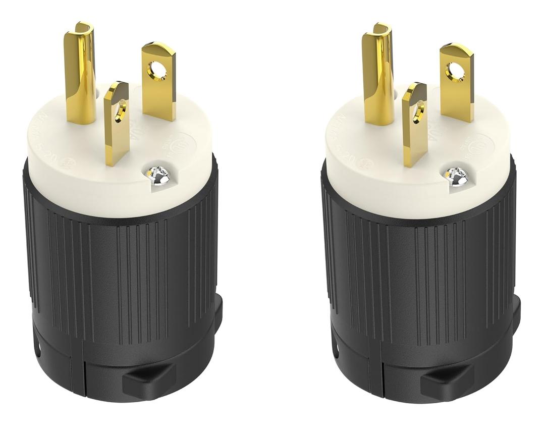 UL Listed NEMA 5-20P Male Electrical Plugs Drop Cord Cap Extension Cord Ends Replacement Connector Commercial Grade 3-Prong Straight Blade 20 Amp 110 120 125 Volt 2-Pole 3-Wire Grounding 2-Pack