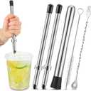 Honeydak 4 Pcs Straw Hole Puncher Muddler, Lemonade Punch Tool Set, 8.7Inch | 304 Stainless Steel Build, Perfect for Plastic Lids Boba Cups, Lemonade Stand Supplies, Stir Spoon & Cleaning Brush Included