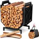 Firewood Rack Outdoor Indoor - Firewood Holder with Canvas Log Carrier Heavy-Duty Sturdy Waterproof Wood Storage Firewood Organizer for Fireplace Decor