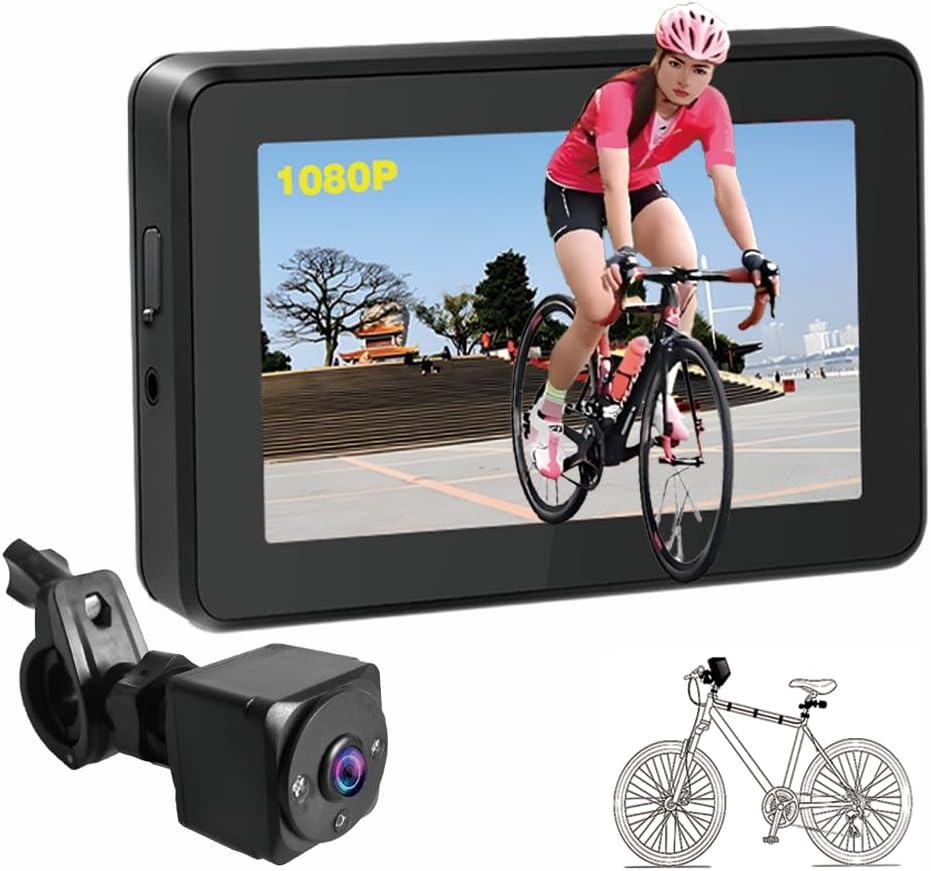 Handlebar Bike Mirror, 4.3" HD 1080P Monitor Bicycle Rear View Camera, Night Vision Function, Wide View Angle, Rotatable Bracket Easy Installation Bike Camera for Mountain, E-Bike, Road Bike