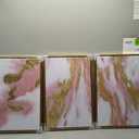 3 Piece Framed Canvas Wall Art Pink Gold Abstract Painting Water Flow Shape Modern Home Decor Ready to Hang 24x48 inches