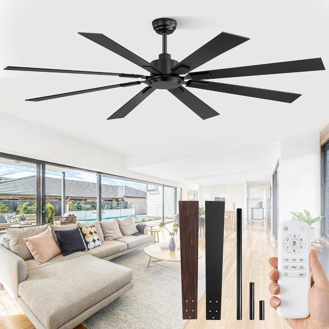 ZMISHIBO 72 Inch Ceiling Fan No Light with Remote Control, 8 Blades
