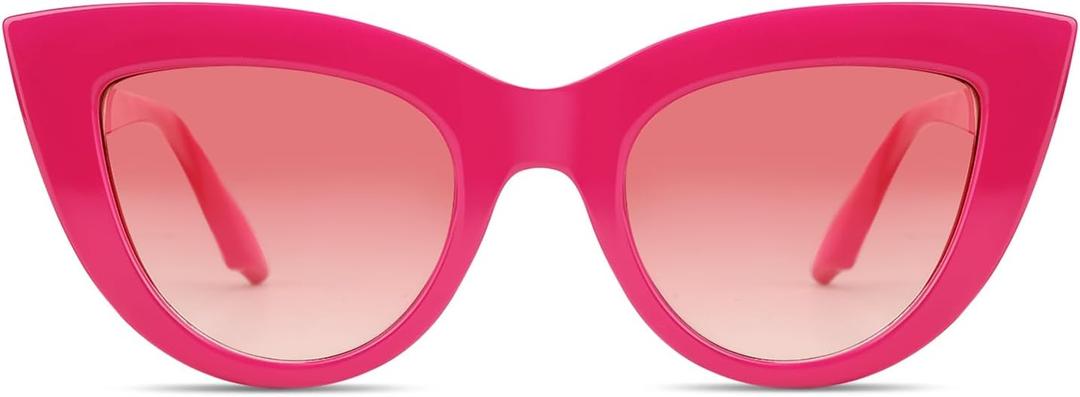 Freckles Mark Vintage Retro Cateye Sunglasses for Women Bold Colorful Cat Eye UV400 Protection (Hot-pink)