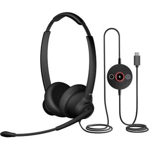Cyber Acoustics USB-C Wired Headset with Microphone for PC (AC-304C), Wired Headset with Noise Cancelling Mic for Work, Calls & Remote Meetings, Black