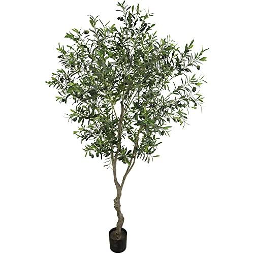 VIGGDA Artificial Tree Faux Olive Tree 7ft (82in,UV Protection 2289 Leaves) Tall Fake Olive Plant in Pot Fake Silk Tree Faux Plants Indoor