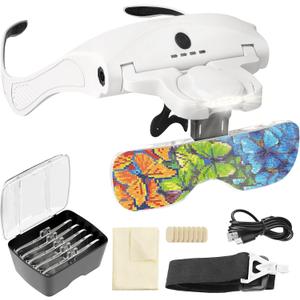 ARTDOT Magnifying Glasses with Light for Diamond Art Kits, 5 Replaceable Lenses for Head Magnifier with 4 LED Lights and Adjustable Brightness for Diamond Painting Accessories and Reading Close Work