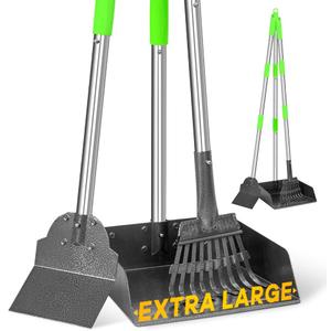 TOOGE Larger Pooper Scooper, Dog Pooper Scooper for Large Medium Small Dogs Heavy Duty Long Handle Metal Tray Rake Shovel Set for Yard Grass