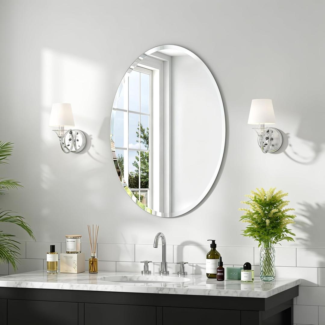 28x20 Inch Bathroom Mirrors for Over Sink, Frameless Mirrors for Wall | Beveled Bathroom Mirror, Bathroom Vanity Mirror for Bedroom Living Room Entryway Home Decor