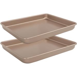Baking Sheet Pans,2 Pack Nonstick Baking Pans Cookie Sheet Brownie Pan,Bread & Cake Pan, Toaster Oven Tray Bakeware, Small Non stick Baking Tray, Heavy-Duty Bread Loaf Pan (11x9x1.2 Inches)