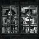 2 x Scary Halloween Curtains, 2 Pcs Creepy Halloween Windows Silhouette, Outside Blood Windows Decorations, Suitability Indoor Outdoor Horror Theme Party Window Decor