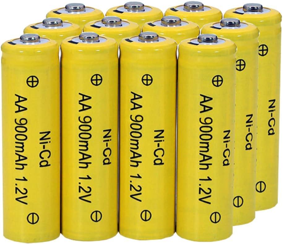 12 Packs 1.2V AA Ni-Cd 900mAh Rechargable Batteries for Solar String Lights, Garden Yard Lawn Landscape Lighting