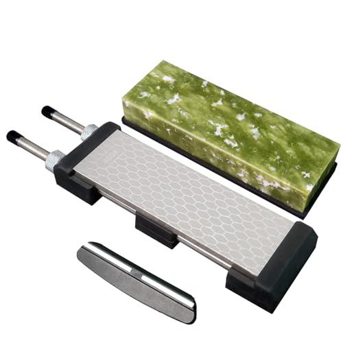 Knife Sharpening Stone,10000 Grit Sharpener Whetstone Final Fine Polishing Natural Green Honing Oilstone for, Knives Tools,Cutting ToolsAngle Guide, Diamond Stone and Non-Slip Rubber Base (SET-D)
