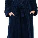 Hellomamma Womens Long Robe Soft Warm Fleece Plush Bathrobe Ladies Sleepwear Pajamas Housecoat Nightgown 2XL-3XL