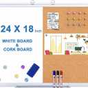 Magnetic White Board and Cork Board Combo, 24 X 18 inches Whiteboard Bulletin Combination Board, Wall Mounted Dry Erase Whiteboard Push Pin Vision Board for Home, School and Office
