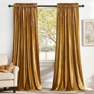 Gold Velvet Curtains 84 inches Length: Living Room Luxury Room Darkening Curtain - Elegant Bedroom Thermal Insulated Modern Heavy Thick Soft Soundproof Rod Pocket Window Drapes Set of 2 Panels