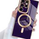 for Samsung Galaxy S23 Ultra 5G Magnetic Case, Cute Love Heart Luxury Plating Edge Case for Women Girls Soft TPU Shockproof Bumper Protection Cover for Samsung Galaxy S23 Ultra-Purple