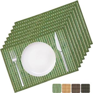 ANDSTAR Bamboo Placemats Set of 8 Non-Slip Waterproof - 12x18 Inch Reusable Table Mats for Kitchen Dining, Eco-Friendly Thick Heat Resistant Dishwasher Safe Home Decor (Green)