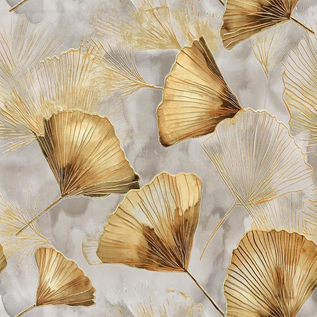 3D Embossed Ginkgo Leaf Peel and Stick Wallpaper 20.8in x 393.7in Thick Vinyl Self Adhesive Contact Paper Removable Textured Wallpaper for Bedroom Accent Wall Cabinet Vanity (White Gold Shimmer)