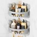 LEVERLOC Corner Shower Caddy Suction Cup, shower shelves suction cup, 2 Pack Basket Powerful Bathroom, Waterproof & Oil-proof Organizer for Kitchen, No-Drilling Removable (Grey)