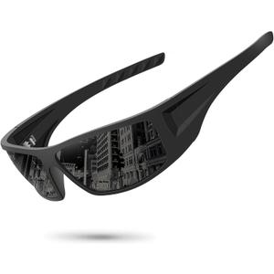 Polarized Sports Sunglasses for Men Women Unbreakable Frame Cycling Fishing Wrap Around Sunglasses UV400 Protection (1-black Frame/Gray Lens)