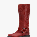 FIFSY Women's Knee High Boots Slip On Riding Boots Buckle Boots for Women Sexy Squared Toe Low Chunky High Heel Tall Motorcycle Boots Women's Low Heel 1-2" Boots Dance Party Booties, Size: 9
