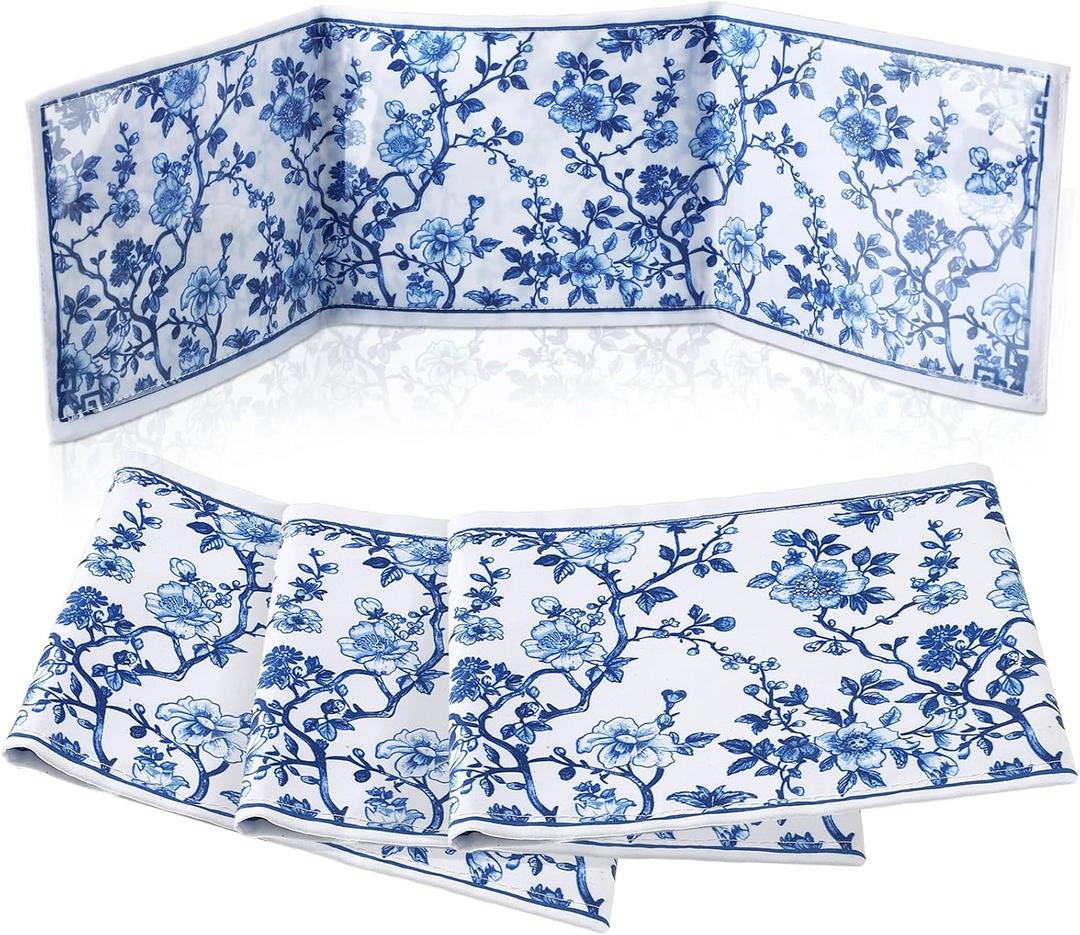 4 Pack Chinoiserie Mahjong Card Holder Chinoiserie Print Mahjong Card Sleeve Large Size(6 1/8x4 3/4) Soft Printed Fabric Scorecard Protector Holder Cover Gifts(Blue)