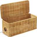 Cable Management Box,2 Open Slots Cord Organizer Hider Box with Lid,13.7" L*6.2" W Handwoven Imitation Rattan Cable Organizer Box for TV Wire Computer Router & Power Strip-A Style(Light Brown)