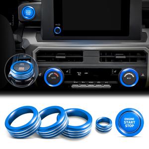 for Toyota Tacoma 2024 2025 2026 & 4Runner 2025 2026 Accessories, 8-Inch Screen Aluminum Alloy Knob Cover Trim (Blue, 6-Piece Set) - Fits Push Start, AC, Volume & 4WD Gear Switch