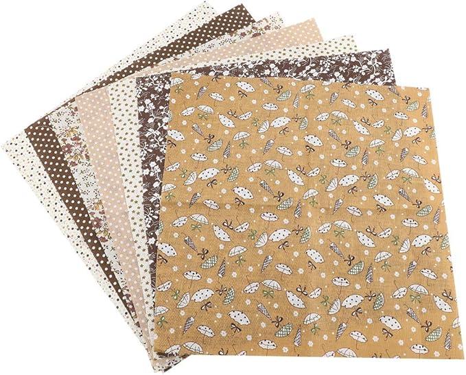 Precut Cotton Fabric, DIY Assorted Bedding Suite Vintage Floral Quarters Bundle for Quilting Print Sewing Patchwork Craft (Brown)